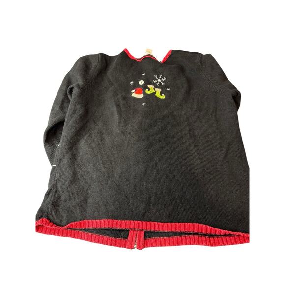 Christopher & Banks Medium Black Sweater Cardigan Christmas Holiday Santa Snow - Picture 4 of 8